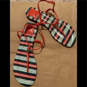 EUC almost like new Tory Burch Emmy patent stripe thong sandals.